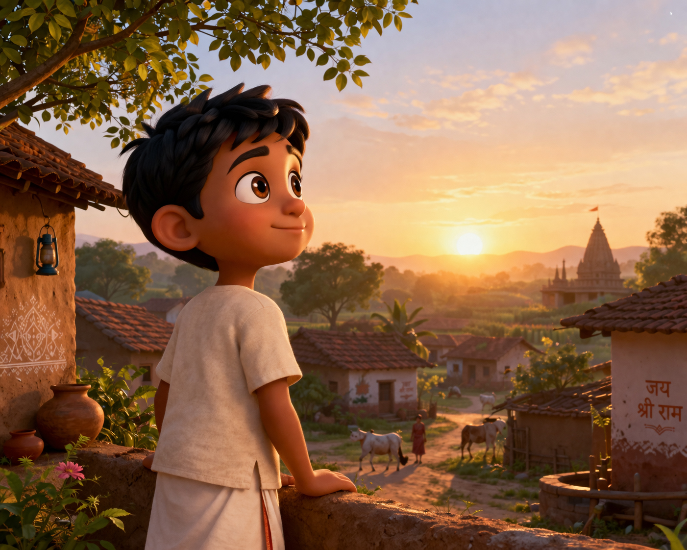 Sunset over a peaceful village